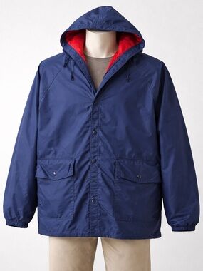 Vintage 90s WearGuard Hooded Rain Jacket Blue Red L Waterproof Workwear Gorpcore
